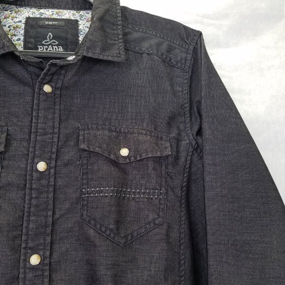 Prana Kellan Button Down Shirt Men’s M Cargo Slim Fit Grey Flip Cuff Pearl Snap - Picture 3 of 16